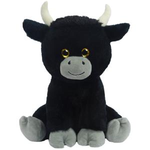 Knuffeldier Stier/koe Herman - zachte pluche stof - dieren knuffels - zwart - 24 cm