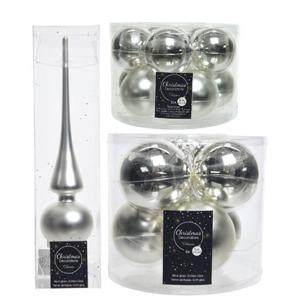 Glazen kerstballen pakket zilver glans/mat 32x stuks inclusief piek mat - Kerstbal