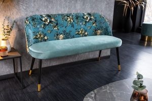 Design bank PRET-A-PORTER turquoise fluwelen bloemmotief en gouden voetdoppen - 41706