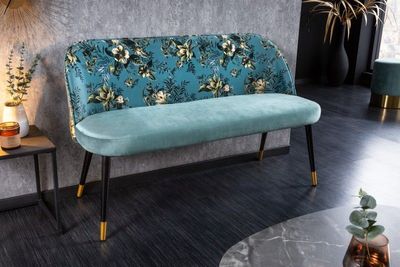 Design bank PRET-A-PORTER turquoise fluwelen bloemmotief en gouden voetdoppen - 41706