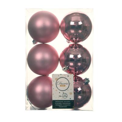 Decoris Kerstballen - 24x st - lippenstift roze - D8 cm - kunststof - kerstversiering