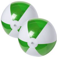 2x stuks opblaasbare strandballen plastic groen/wit 28 cm - thumbnail