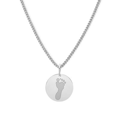 Gepersonaliseerde 1 hand- of voetafdruk ketting - Stainless steel - Zilver - Rond 13 mm - Voetafdruk
