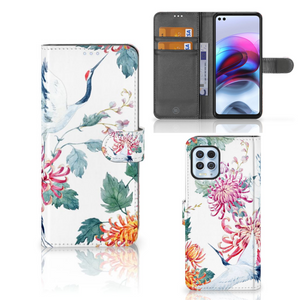 Motorola Moto G100 Telefoonhoesje met Pasjes Bird Flowers