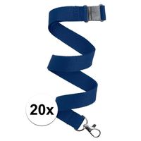 20x Keycord/lanyard donkerblauw met sleutelhanger 50 cm