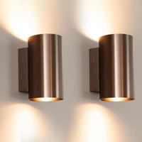 2x Giove bronzo by LUSENZ - Up and down licht met karakter - Cilindervormige wandlamp met een geborstelde bronzen coating