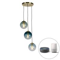 QAZQA Smart hanglamp messing incl. 3 WiFi ST64 met blauw glas -