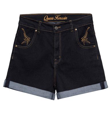 Queen Kerosin High Waist Denim Shorts Black -34