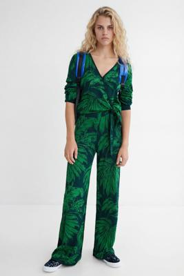 Wide leg broek met jacquard - GREEN - M