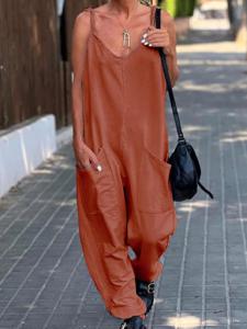 Loose Spaghetti Casual Plain Jumpsuit