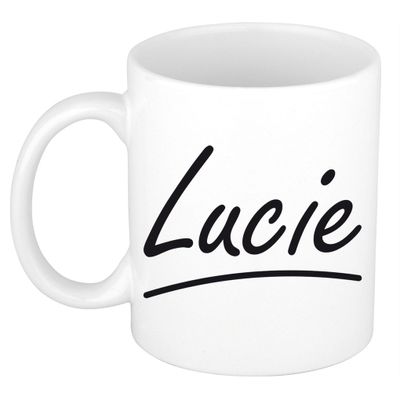 Naam cadeau mok / beker Lucie met sierlijke letters 300 ml