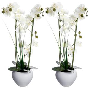 Atmosphera Orchidee bloemen kunstplant in witte bloempot - 2x - witte bloemen - H53 cm - Kunstplanten