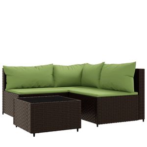 The Living Store Loungeset - PE-rattan - Bruin - 63x63x57.5 cm - Inclusief kussens en tafel