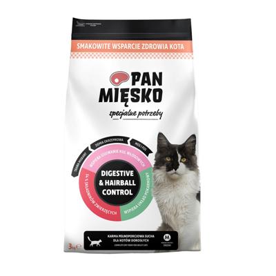 PAN MIĘSKO Digestive & Hairball Control Turkey - droog kattenvoer - 3kg
