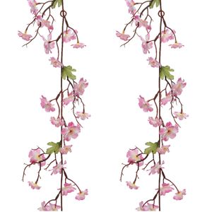 2x stuks kunstbloem/bloesem takken slingers - roze - 187 cm