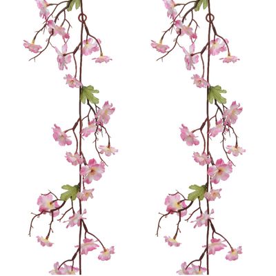 2x stuks kunstbloem/bloesem takken slingers - roze - 187 cm
