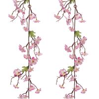 2x stuks kunstbloem/bloesem takken slingers - roze - 187 cm