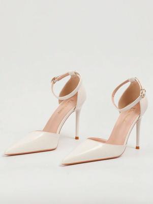 White Hollow Out Pointed Toe Ankle Strap Stiletto Pumps Sandals Black / CN39