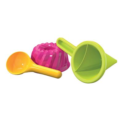 Androni Zandtrechter met cake zandvorm en schep, 3dlg.