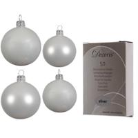 Glazen kerstballen pakket winter wit glans/mat 38x stuks 4 en 6 cm inclusief haakjes - Kerstbal