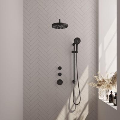 BRAUER Stripe Thermostatische Inbouw Regendouche - SET 11 - 25cm douchekop - gebogen muurarm - 3-standen handdouche - doucheslang - geïntegreerde glijstang - mat zwart 5-S-385