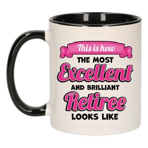 Cadeau koffie/thee mok - excellent gepensioneerde - zwart - keramiek - 300 ml