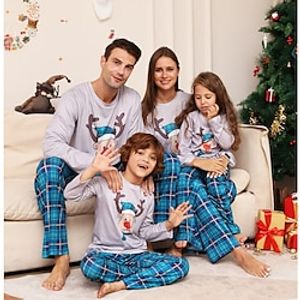 Familie-look Kerstmis Pyjama Grafisch Huis Lichtgrijs Lange mouw Mama En Ik Outfits Actief Bijpassende outfits miniinthebox