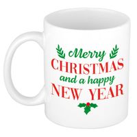 Merry Christmas and Happy New Year cadeau kerstmok / kerstbeker wit 300 ml Merry Christmas and Happy New Year cadeau kerstmok / kerstbeker wit 300 ml