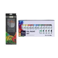 Acrylverf schilderset - 12x gekleurde tubes van 12 ml - met 7x schilderpenselen - kids/adults - thumbnail