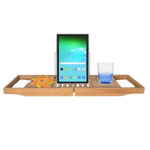 Badplank/badrek - bamboe hout - uitschuifbaar - 70-105 x 22 cm - houder voor in bad