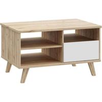 Salontafel - VANKKA - Rechthoekig - Eiken / Mat wit - Houten poten - 90 x 60 x 51,8 cm