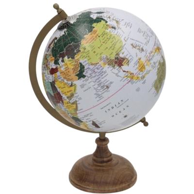 Atmosphera Wereldbol / globe James - op voet - D20 cm - hout - bruin