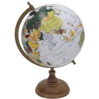 Atmosphera Wereldbol / globe James - op voet - D20 cm - hout - bruin