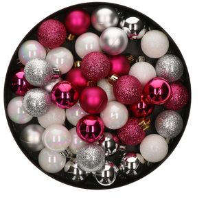 42x Stuks kunststof kerstballen mix bessen roze/zilver/parelmoer wit 3 cm