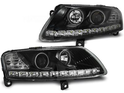 Tuning-Tec Koplampen met parkeerlicht voor Audi A6 C6 04 04-08 ANGEL EYES LED ZWART
