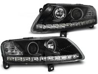 Tuning-Tec Koplampen met parkeerlicht voor Audi A6 C6 04 04-08 ANGEL EYES LED ZWART - thumbnail
