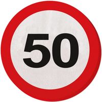 60x 50 jaar leeftijd themafeest servetten verkeersbord 33 cm ron - thumbnail