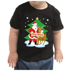 Kerstshirt Merry Christmas kerstman/rendier zwart baby jongen/me