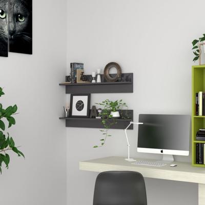 Wandschappen 2 st 80x11,5x18 cm spaanplaat hoogglans grijs