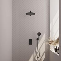 Brauer Black Carving Thermostatische Regendoucheset Inbouw - Hoofddouche 30 cm - Rechte Wandarm - 3 Weg - Handdouche 3 Standen - Doucheslang - Wandaansluitbocht - Mat Zwart