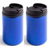 2x Warmhoudbekers/warm houd bekers metallic blauw 320 ml