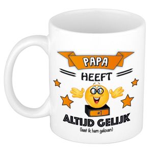 Vader/papa cadeau mok - altijd gelijk - oranje - 300 ml - vaderdag/verjaardag