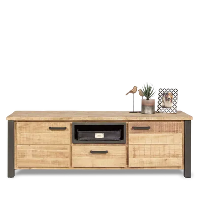 TV dressoir (150cm) Steelwood - Seasoned Brown/Metaal Zwart