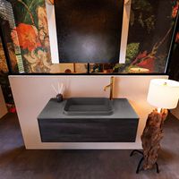 Badkamermeubelset Mondiaz Erin 100 cm met 1 Lade met RIDGE Wastafel Midden Dark grey met 1 kraangat Greeploos Mat Dark Brown - thumbnail