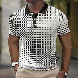 Voor heren POLO Shirt Wafel poloshirt Revers polo Polo's met knopen Golfshirt Geruit Grafische prints Geometrie Strijkijzer Blauw-Groen Wit Geel Blozend Roze blauw Buiten Straat Korte mouw Afdrukken Lightinthebox