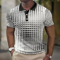 Voor heren POLO Shirt Wafel poloshirt Revers polo Polo's met knopen Golfshirt Geruit Grafische prints Geometrie Strijkijzer Blauw-Groen Wit Geel Blozend Roze blauw Buiten Straat Korte mouw Afdrukken Lightinthebox - thumbnail