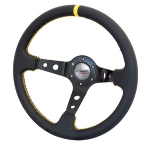 Simoni Racing Sportstuur Spec 350mm - Zwart Leder + Gele Stiksels (Deep Dish) SRSPEC