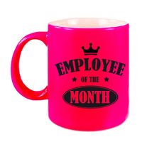 1x stuks collega cadeau mok / beker neon roze employee of the month - thumbnail