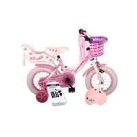 Volare Kinderfiets Rose - 12 inch - Roze/Wit - Inclusief fietshelm + accessoires - thumbnail