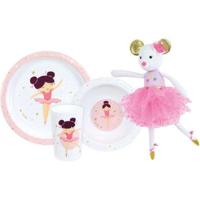 Serviesset - FUN HOUSE - BALLERINA DANCER - Soepbord Ø16 cm, plat bord Ø22 cm, glas 220 ml en muziekknuffel 40 cm